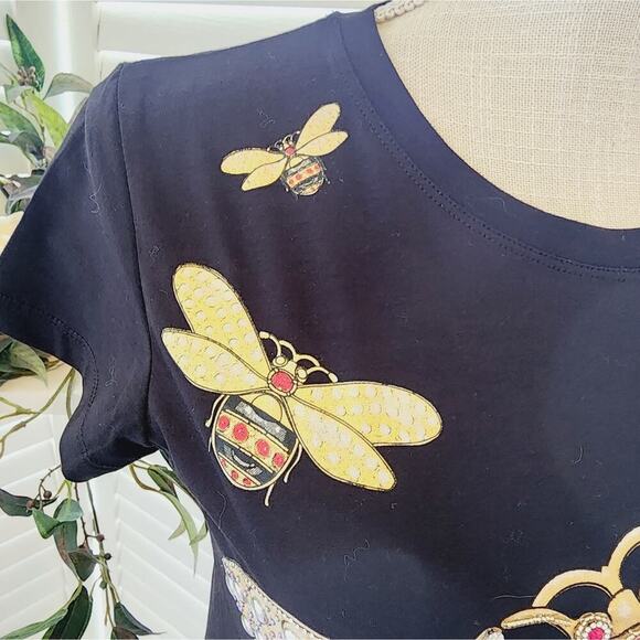 VINIZBENA GEMSTONE BEE SHIRT BLACK RED YELLOW SIZE SMALL - Picture 2 of 5